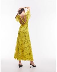 TOPSHOP - Occasion Flutter Sleeve Maxi Dress With Back Detail - Lyst