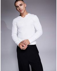 ASOS - Muscle Fit Long Sleeve Rib T-shirt With Notch Neck - Lyst