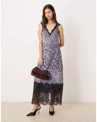 ASOS - Lace Detail V Neck Crinkle Satin Maxi Dress - Lyst