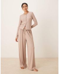 ASOS - Lounge Mix & Match Rib Wide Leg Trouser - Lyst