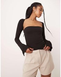 Gina Tricot - Top De Manga Larga Con Cuello Cuadrado Y Puños Abiertos De Tejido Suave De - Lyst