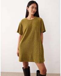ASOS - Cord Short Sleeve Shift Mini Dress With Pockets - Lyst