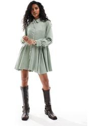 ASOS - Cord Smock Mini Dress With Peplum Hem - Lyst