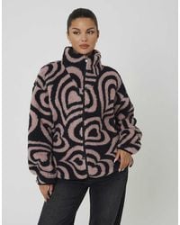 Brave Soul - Sherpa Fleece Heart Print Sweatshirt - Lyst