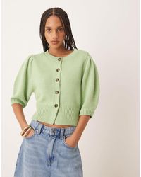 ASOS - Crew Neck Cardigan With Puff Sleeve - Lyst