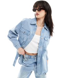 Vero Moda - Camicia giacca di jeans oversize lavaggio azzurro - Lyst