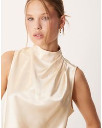 ASOS - High Neck Asymmetric Satin Top - Lyst