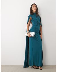 TFNC London - Premium Slinky High Neck Cape Sleeve Drape Detail Maxi Dress - Lyst