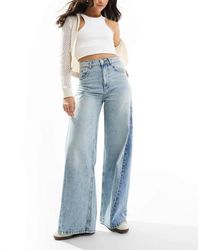 ASOS - Vaqueros De Pernera Ancha Y Talle Alto Con Diseño Tipo Patchwork, Costuras Retorcidas Y Detalle De Tira Ajustable De -Azul - Lyst
