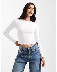 Brave Soul - Cotton Long Sleeve T-shirt With Lettuce Hem - Lyst