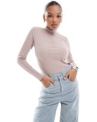 Threadbare - Ribbed High Neck Half Zip Long Sleeve Bodysuit - Lyst