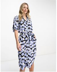 Monki - Tie Waist Midi Shirt Dress - Lyst