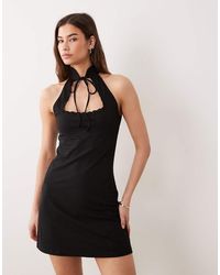 ASOS - Mouwloze Mini-Jurk Van Crêpestof Met Strikdetail En Opstaande Kraag - Lyst