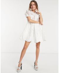 Sister Jane – dream – gesmoktes minikleid mit latzkragen und verzierungen - Weiß