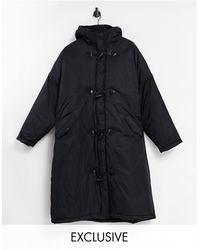Collusion Unisex Maxi Duffle Coat - Black
