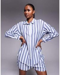 Kaiia - Exclusivité - - chemise oversize d'ensemble en coton à rayures façon transat - bleu et blanc - Lyst