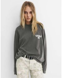 Pull&Bear - T-Shirt A Maniche Lunghe Nero Sbiadito - Lyst