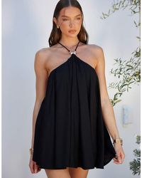Noughts & Kisses - Beaded Strap Detail Open Lace Up Back Cotton Mini Dress - Lyst