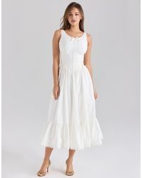 House Of Cb - Sienna Stretch Cotton Lace Up Midi Dress - Lyst