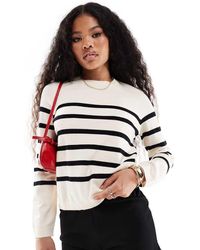 Vero Moda - Maglione Girocollo Nero E Crema A Righe - Lyst