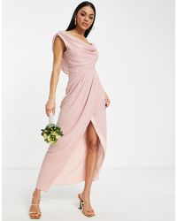 TFNC London Bridesmaid Chiffon Wrap Maxi Dress With Cowl Neck Front And Back - Pink