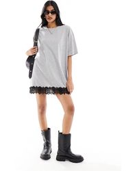 Noisy May - Oversize T-shirt Dress With Lace Trim - Lyst