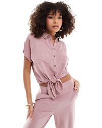 Pieces - Chemise d'ensemble en lin nouée devant - Lyst