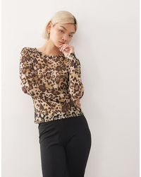 Noisy May - Top Van Mesh Met Luipaardprint - Lyst