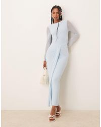 ASOS - Mesh Long Sleeve Slash Neck Open Back Maxi Dress With Sash - Lyst