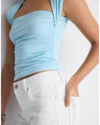 Stradivarius - Gerimpeld T-Shirt Van Polyamide Met Vierkante Hals - Lyst