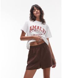 TOPSHOP - Pantalones Cortos Marrón De Cupro Muy Suave De (Parte De Un Conjunto) - Lyst