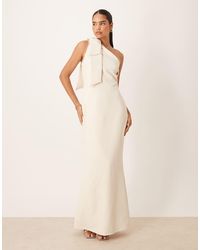 Pretty Lavish - Bridesmaid Crepe One Shoulder Bow Detail Maxi Dress - Lyst