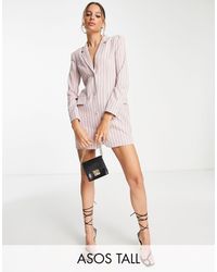 ASOS - Asos design tall - vestito blazer corto aderente con spalle imbottite rosa gessato - Lyst