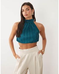 ASOS - Co-Ord Plisse Cropped Bubble Halter Neck Top - Lyst