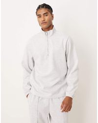 ASOS - Sudadera Gris De Corte Estándar Con Media Cremallera De Tejido Efecto Neopreno De (Parte De Un Conjunto) - Lyst