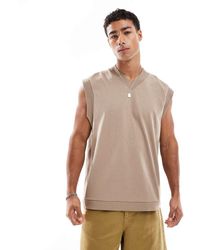 ASOS - Top Senza Maniche Oversize Color Pietra Con Cuciture A Contrasto E Scollo A V - Lyst