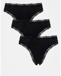 ASOS - Asos design – 3er-pack malilbu-tangas aus baumwolle mit spitzenbordüre und hohem bund, - Lyst
