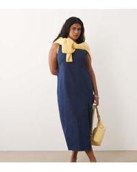 ASOS - Asos Design Curve Denim Fitted Midi Dress - Lyst