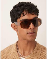 ASOS - Gafas De Sol Marrones Gruesas De Estilo Aviador Con Lentes Marrones De - Lyst