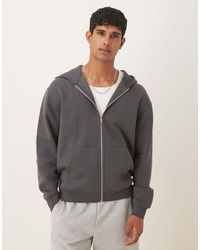 ASOS - Sudadera Gris Básica Holgada Con Capucha Y Cremallera De - Lyst