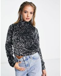ASOS - All Over Embellished Sequin Polo Neck Long Sleeve Top - Lyst