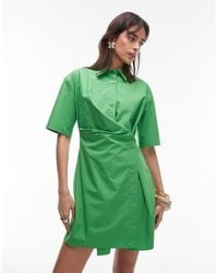 ARKET - Cotton Rich Mini Shirt Dress With Button Wrap Front - Lyst