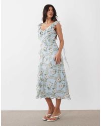 New Look - Floral Chiffon Ruffle Midi Dress - Lyst