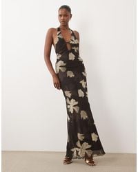 ASOS - Printed Mesh Maxi Dress With Scarf Detail - Lyst