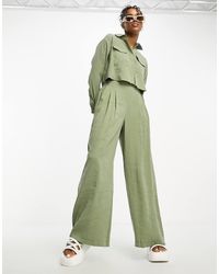 Miss Selfridge - Pantalones Caquis De Pernera Ancha De Tejido Suave Al Tacto De (Parte De Un Conjunto)-Verde - Lyst