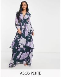 ASOS - Asos Design Petite Maxi Dress With Long Sleeve With Circle Trim And Embellishment - Lyst