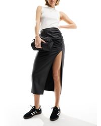ASOS - Leather Look Wrap Slit Midi Skirt - Lyst