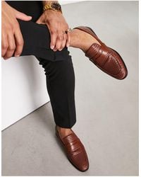 London Rebel - Faux Leather Woven Loafers - Lyst