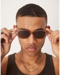 ASOS - Square Sunglasses With Solid Lens And Crystal Frame - Lyst