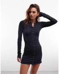 Weekday - Robe courte à manches longues et boutons-pression - foncé - Lyst